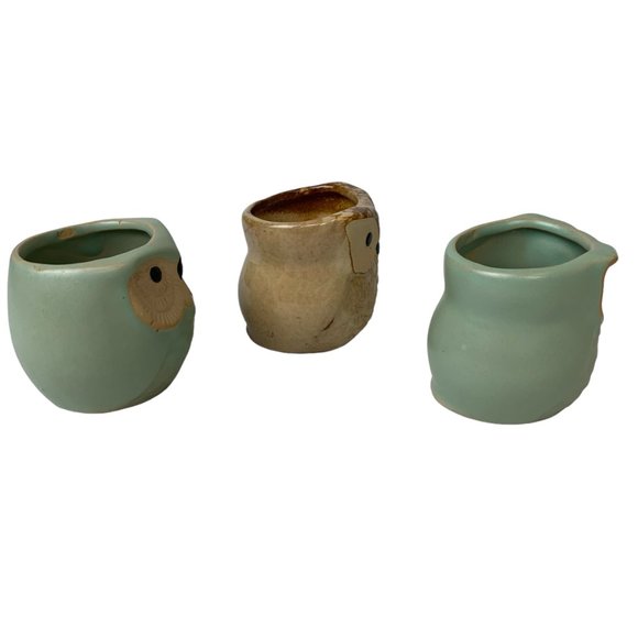 Pottery Owl Planter Mini Succulent Pots with Water Drain Hole- Set of 3 owls - Picture 5 of 12